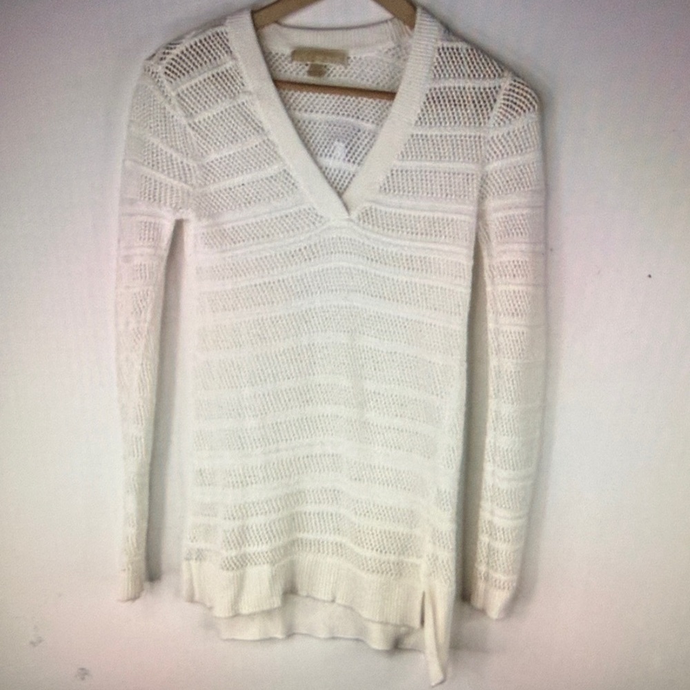 MICHAEL Michael Kors Womens White V-Neck Boxy Mesh Sweater Size XXS